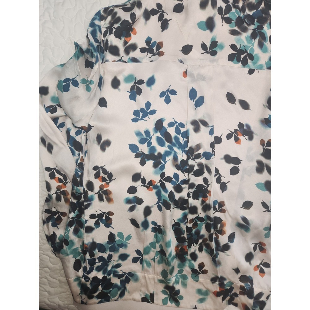 NEW 100% Silk Cream Artsy Blouse 12/Bust 38 Teal Black Long Sleeve Abstract Top - Picture 6 of 8